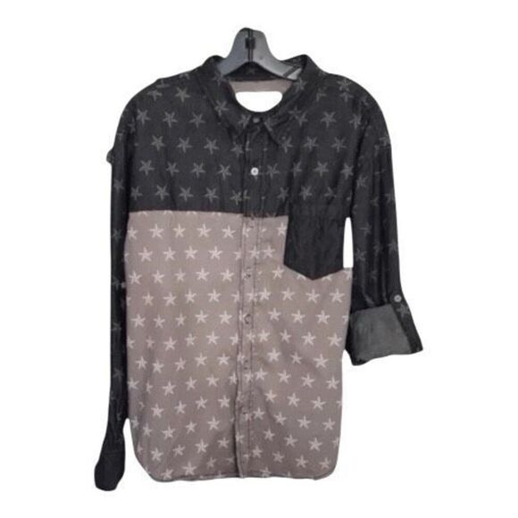 Ditch Plains Roll Tab Long Sleeve Button Front Black Printed Western Shirt M - Picture 3 of 12